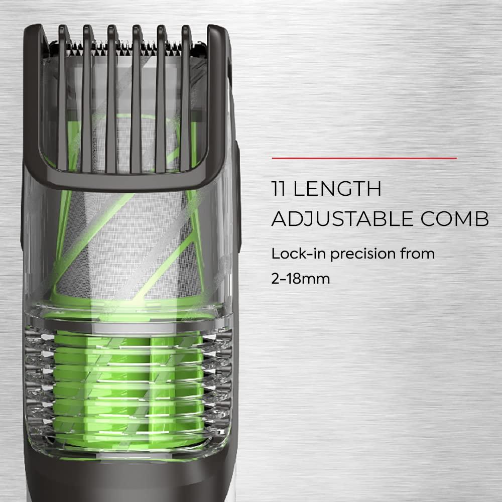 image:imageRemington Vacuum Beard Trimmer13 Length and Style Settings with Adjustable Length Comb 218mmVacuum Trimmer for Beard Mustache and Stubble Rechargeable Lithium Power Washable Removable BladesBlackGreen