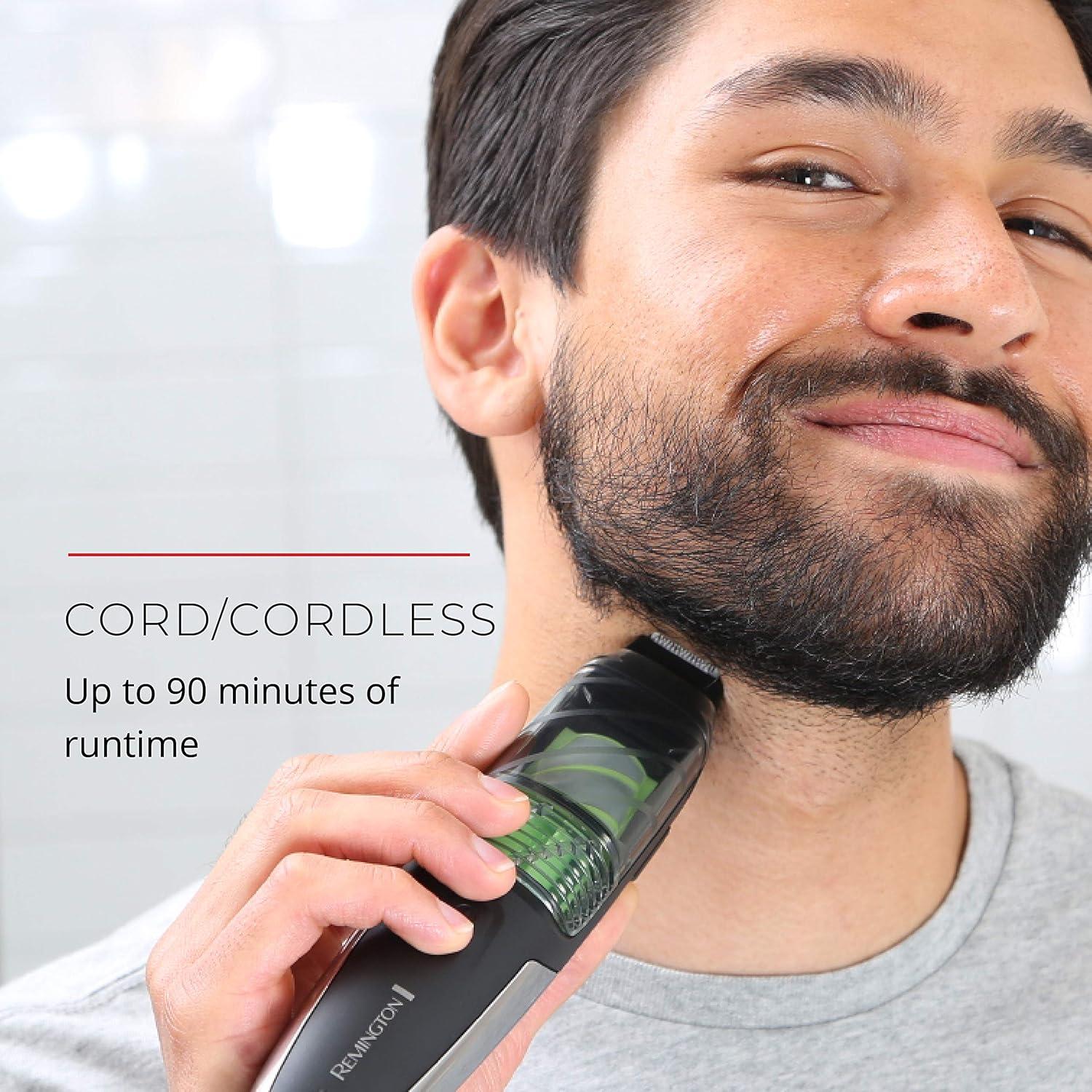 image:imageRemington Vacuum Beard Trimmer13 Length and Style Settings with Adjustable Length Comb 218mmVacuum Trimmer for Beard Mustache and Stubble Rechargeable Lithium Power Washable Removable BladesBlackGreen