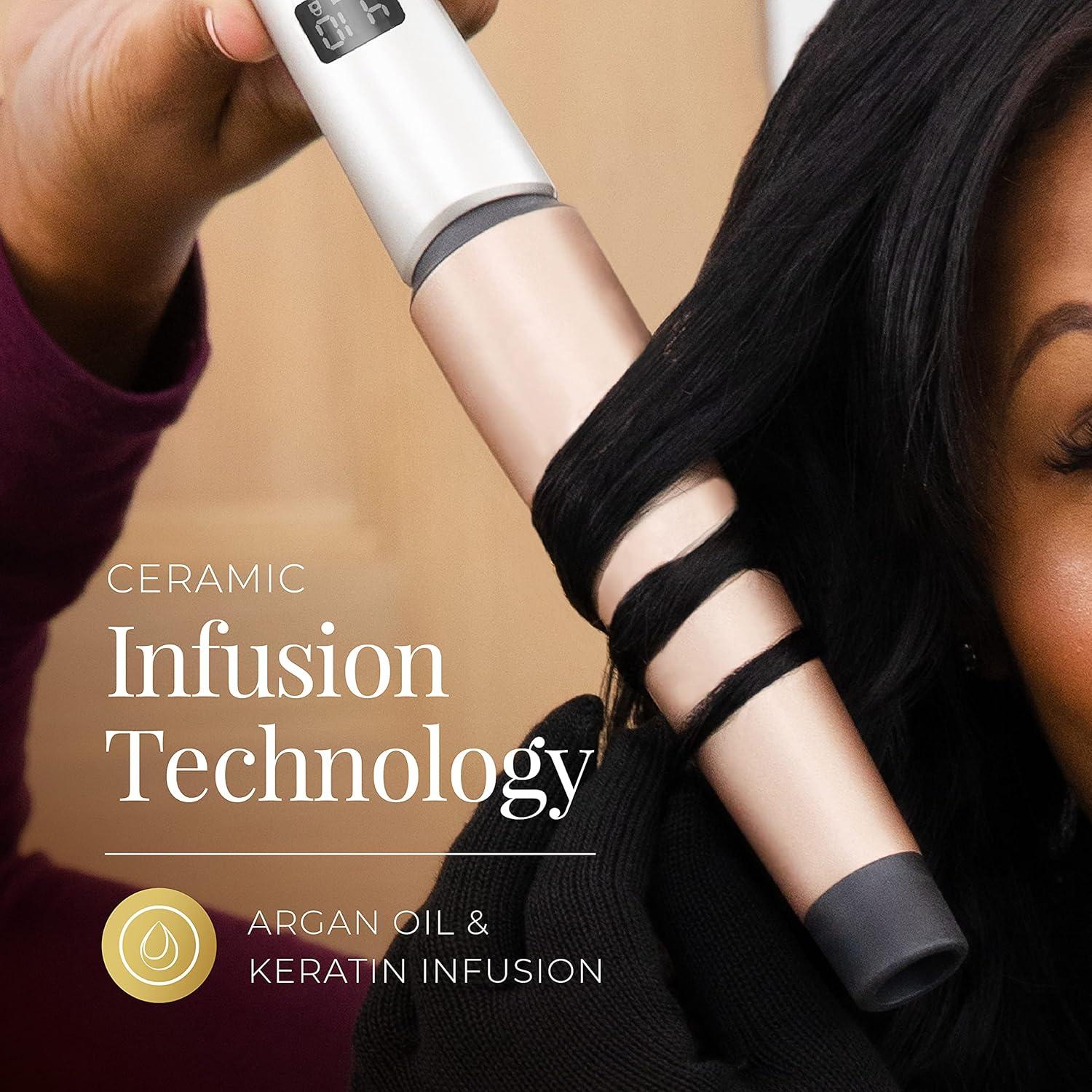 image:imageREMINGTON SHINE THERAPY Curling Wand Infused with Argan Oil amp Keratin 11 Inch Tapered Curling Iron for Tousled Waves includes Heat GloveChampagne