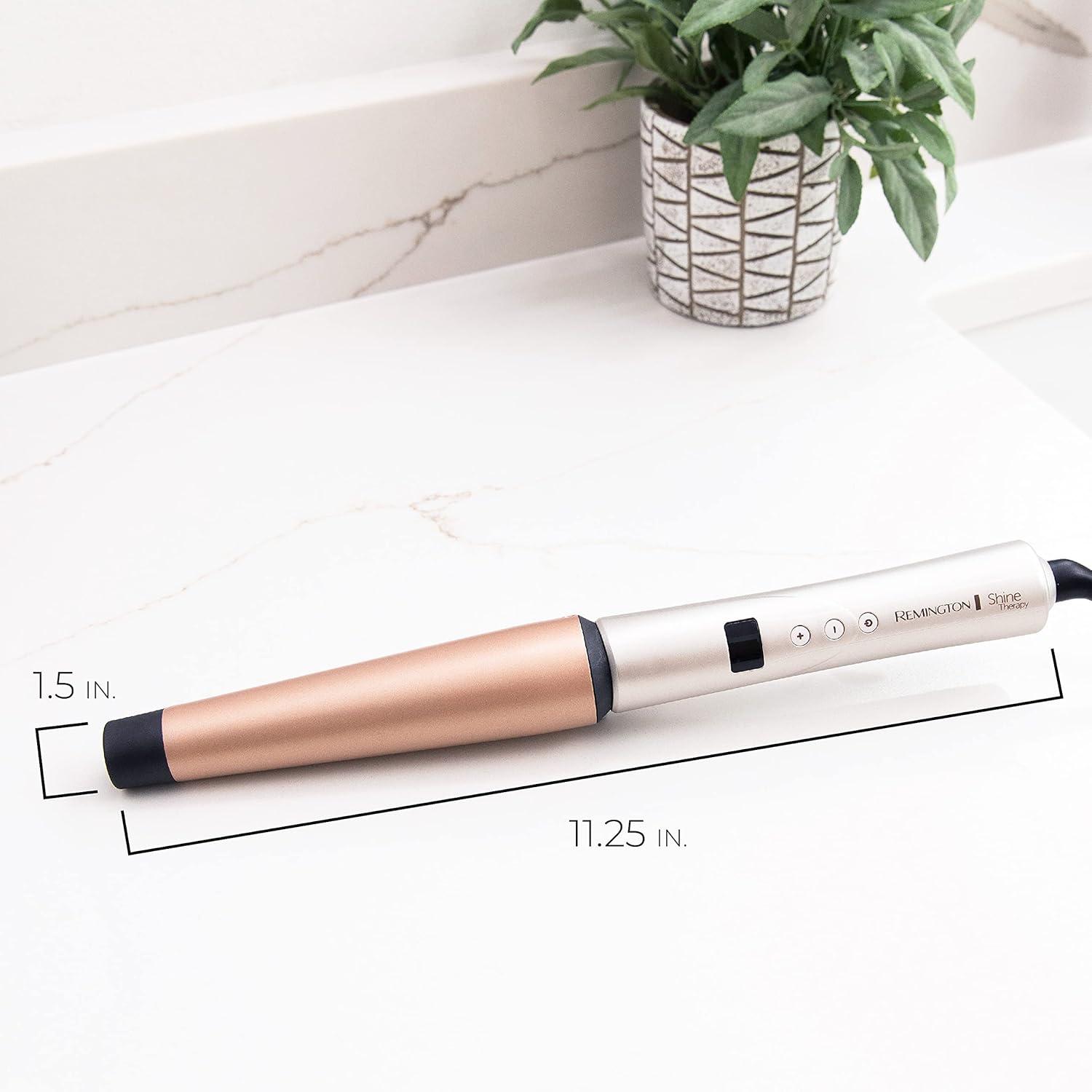 image:imageREMINGTON SHINE THERAPY Curling Wand Infused with Argan Oil amp Keratin 11 Inch Tapered Curling Iron for Tousled Waves includes Heat GloveChampagne