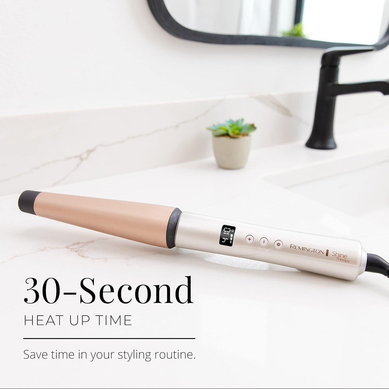 image:imageREMINGTON SHINE THERAPY Curling Wand Infused with Argan Oil amp Keratin 11 Inch Tapered Curling Iron for Tousled Waves includes Heat GloveChampagne