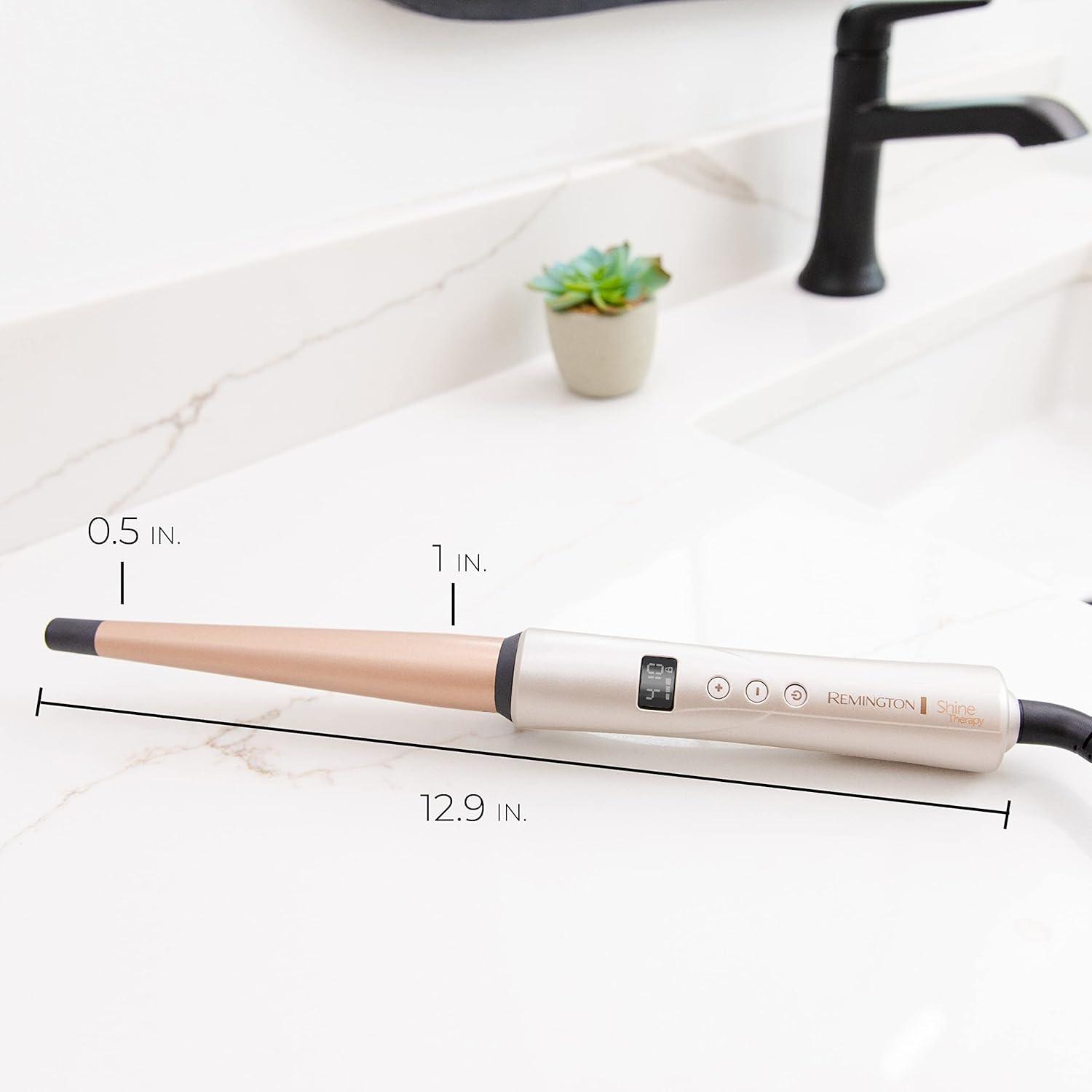 image:imageREMINGTON SHINE THERAPY Curling Wand Infused with Argan Oil amp Keratin 11 Inch Tapered Curling Iron for Tousled Waves includes Heat GloveChampagne