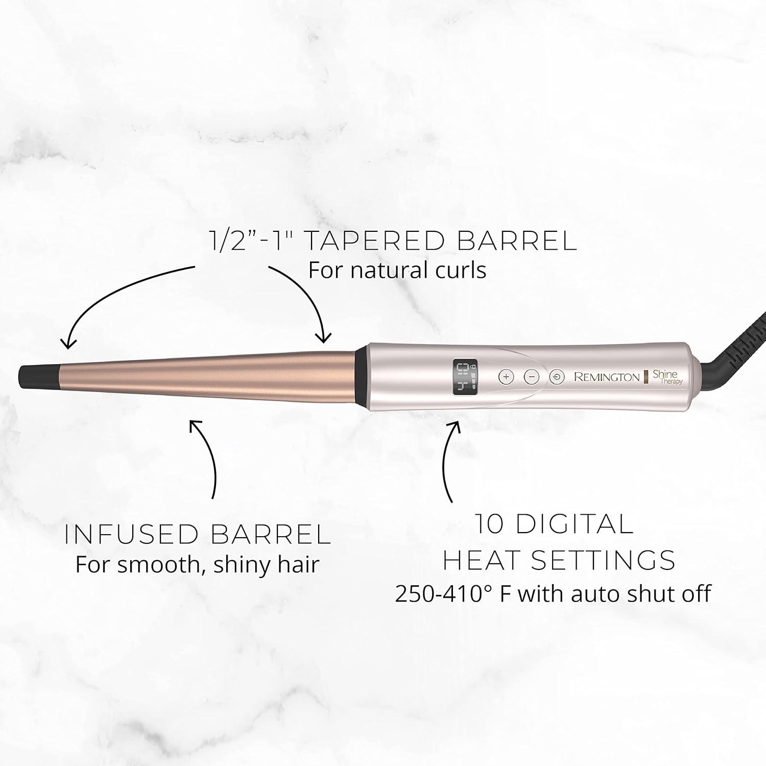 image:imageREMINGTON SHINE THERAPY Curling Wand Infused with Argan Oil amp Keratin 11 Inch Tapered Curling Iron for Tousled Waves includes Heat GloveChampagne