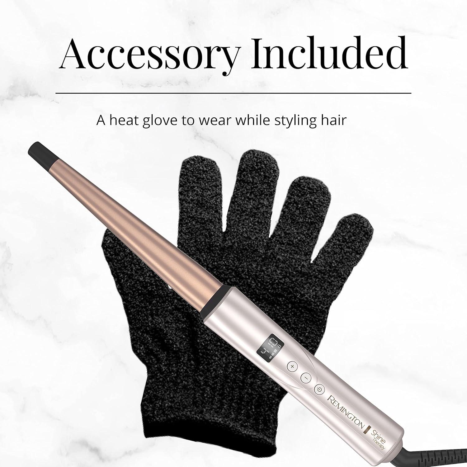 image:imageREMINGTON SHINE THERAPY Curling Wand Infused with Argan Oil amp Keratin 11 Inch Tapered Curling Iron for Tousled Waves includes Heat GloveChampagne