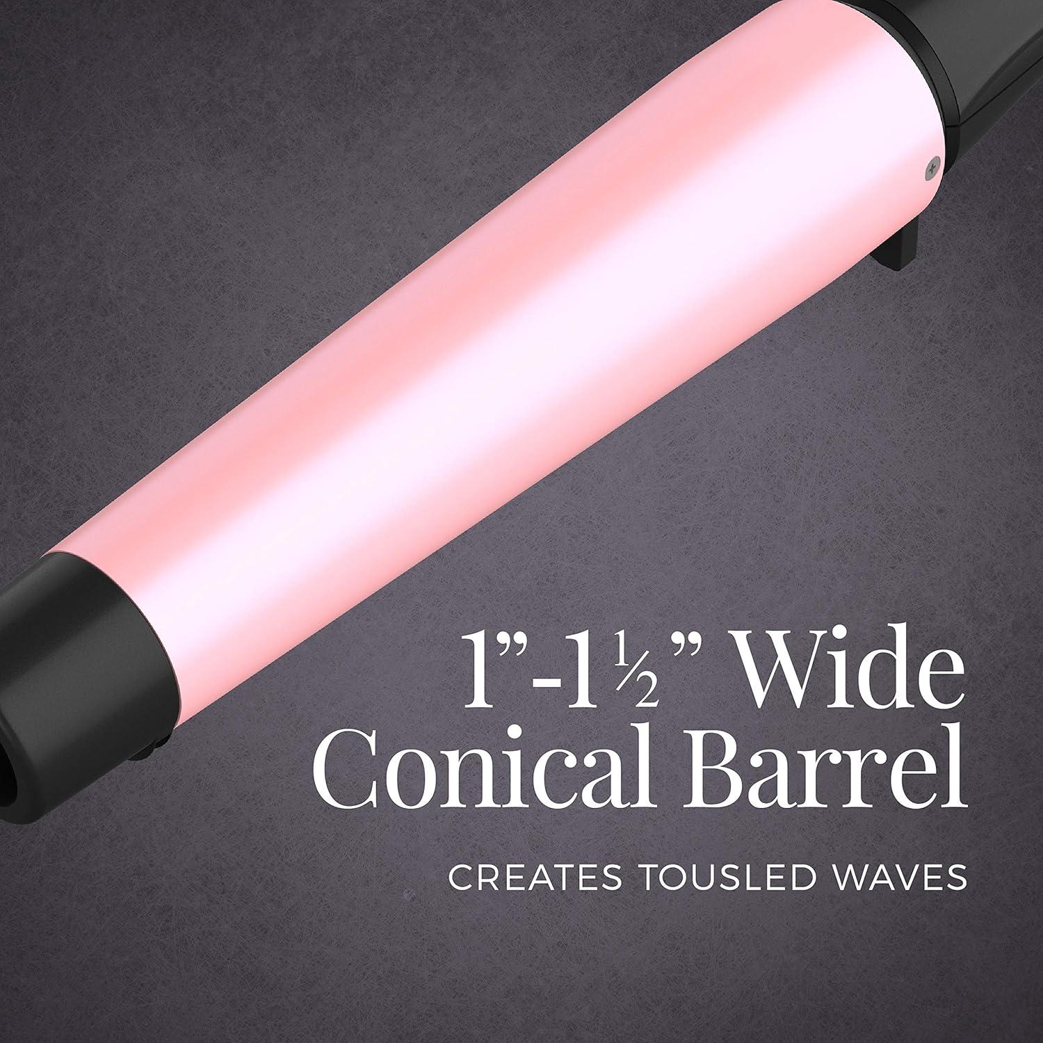 image:imageRemington CI9538 Pro 115 Pearl Ceramic Conical Curling Wand Digital Controls 10 Heat Settings BlackPink
