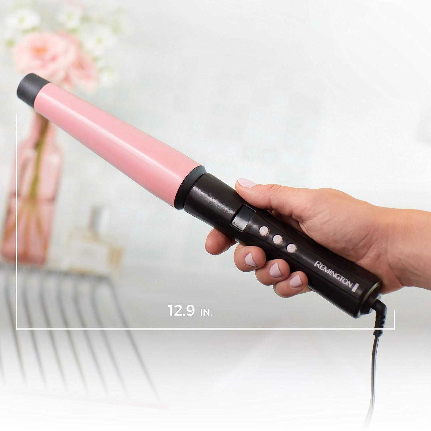 image:imageRemington CI9538 Pro 115 Pearl Ceramic Conical Curling Wand Digital Controls 10 Heat Settings BlackPink