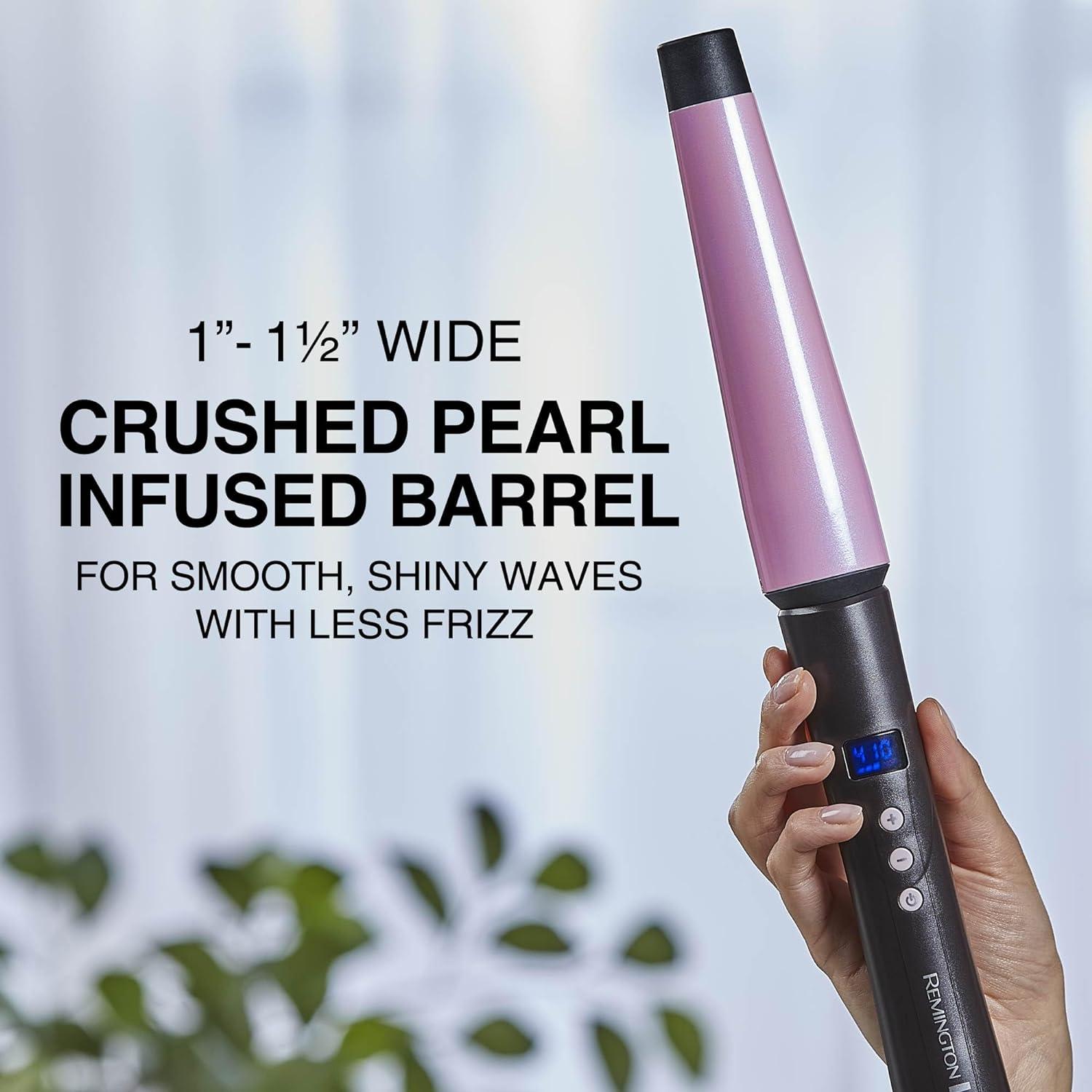 image:imageRemington CI9538 Pro 115 Pearl Ceramic Conical Curling Wand Digital Controls 10 Heat Settings BlackPink