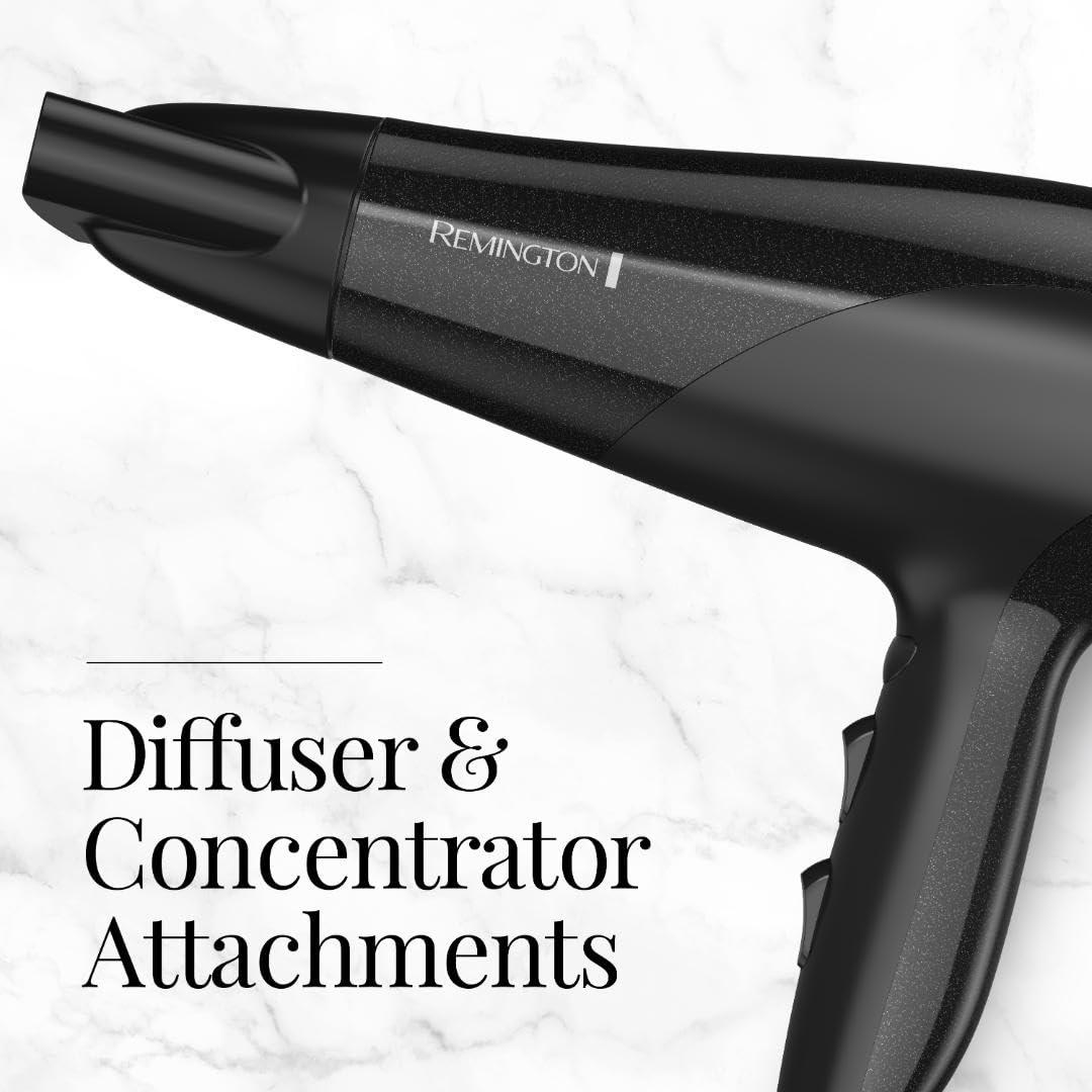 image:imageRemington Damage Protection Hair Dryer with Ceramic Ionic Tourmaline Technology Black Diffuser and Concentrator 3 Piece SetBlack