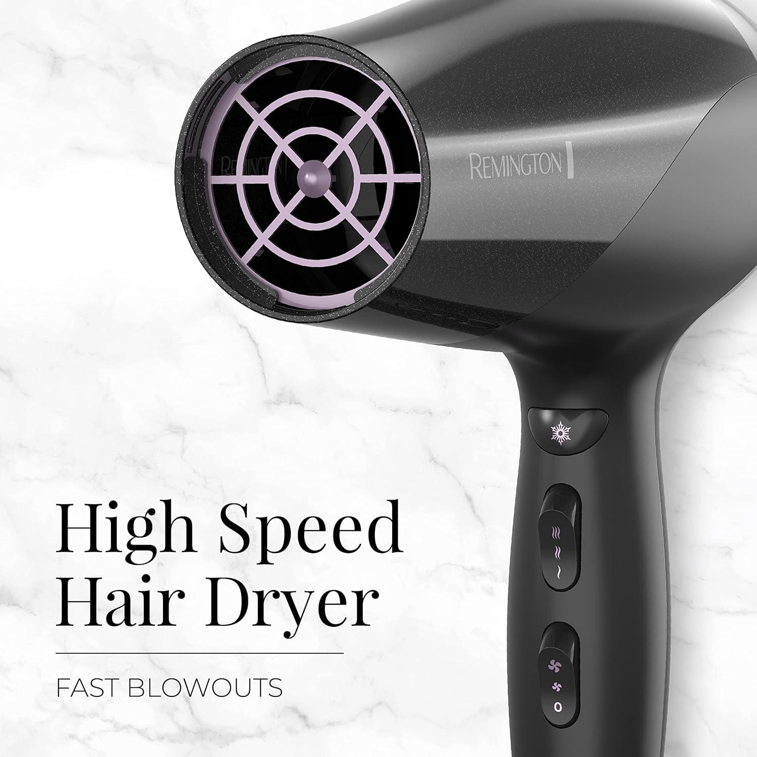 image:imageRemington Damage Protection Hair Dryer with Ceramic Ionic Tourmaline Technology Black Diffuser and Concentrator 3 Piece SetBlack