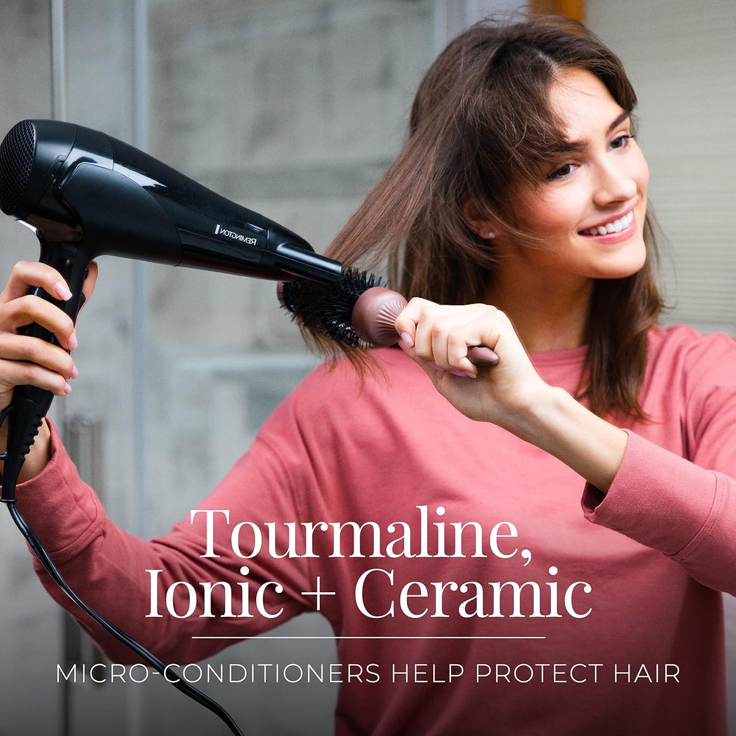 image:imageRemington Damage Protection Hair Dryer with Ceramic Ionic Tourmaline Technology Black Diffuser and Concentrator 3 Piece SetBlack