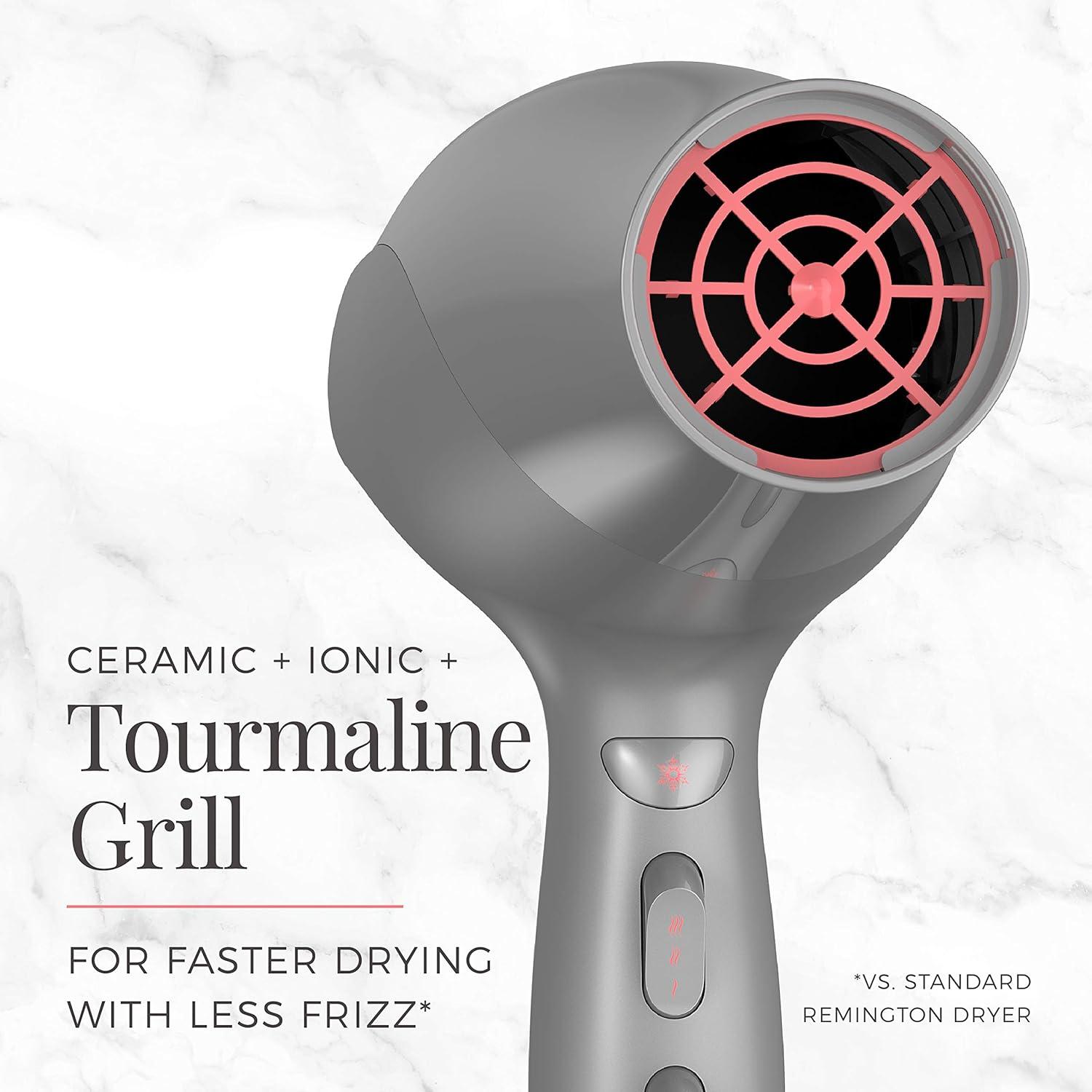 image:imageRemington Damage Protection Hair Dryer with Ceramic Ionic Tourmaline Technology Black Diffuser and Concentrator 3 Piece SetGrey