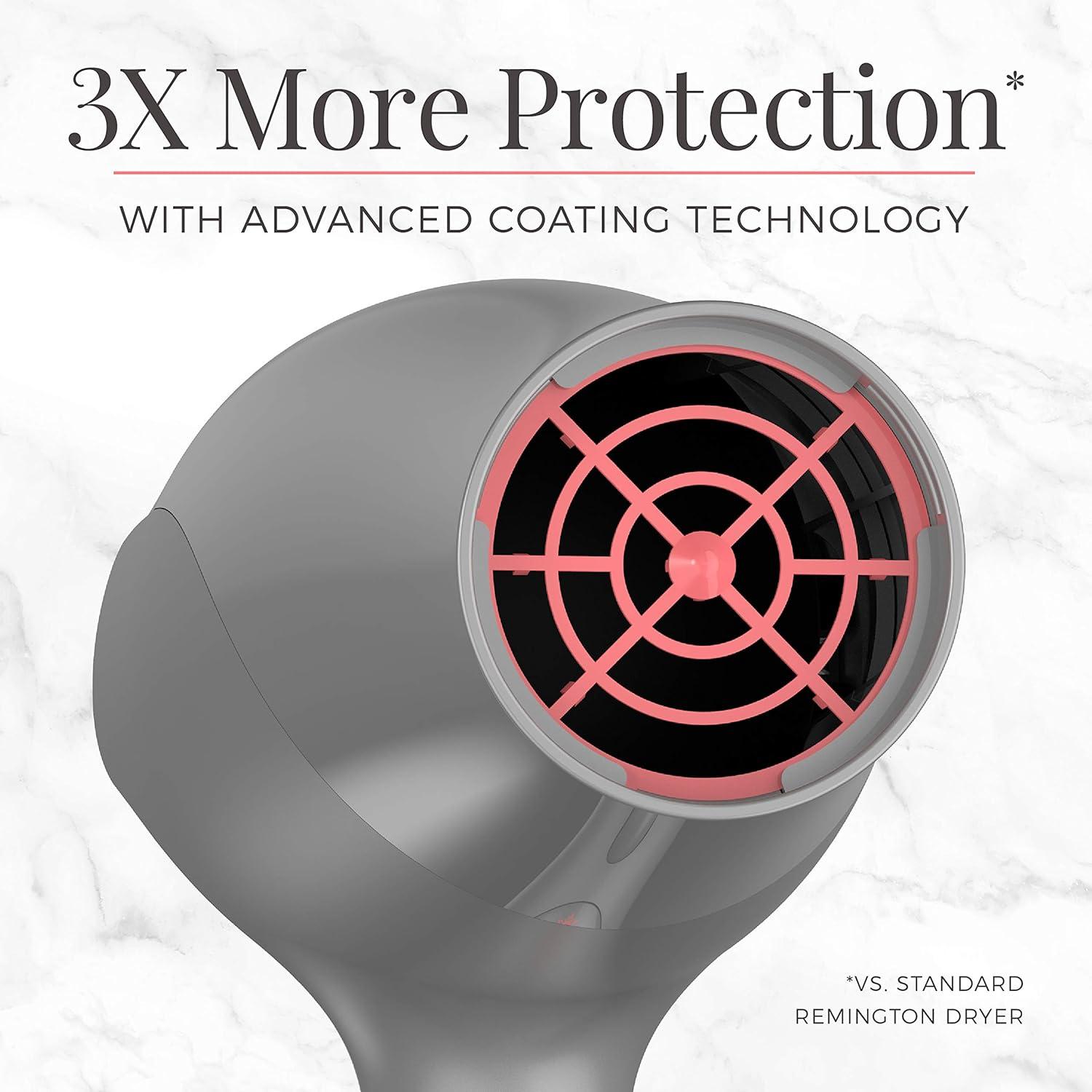 image:imageRemington Damage Protection Hair Dryer with Ceramic Ionic Tourmaline Technology Black Diffuser and Concentrator 3 Piece SetGrey