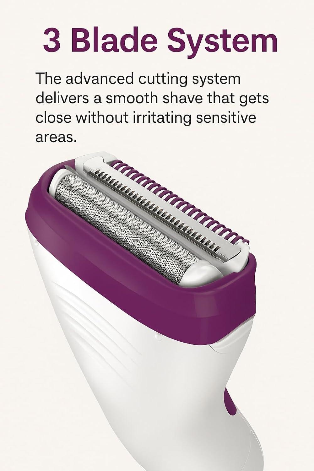 image:imageRemington Smooth amp Silky Electric Shaver for Women 4Blade Smooth Glide Foil Shaver and Bikini Trimmer with Almond Oil Strip Shave Wet or DryPurple