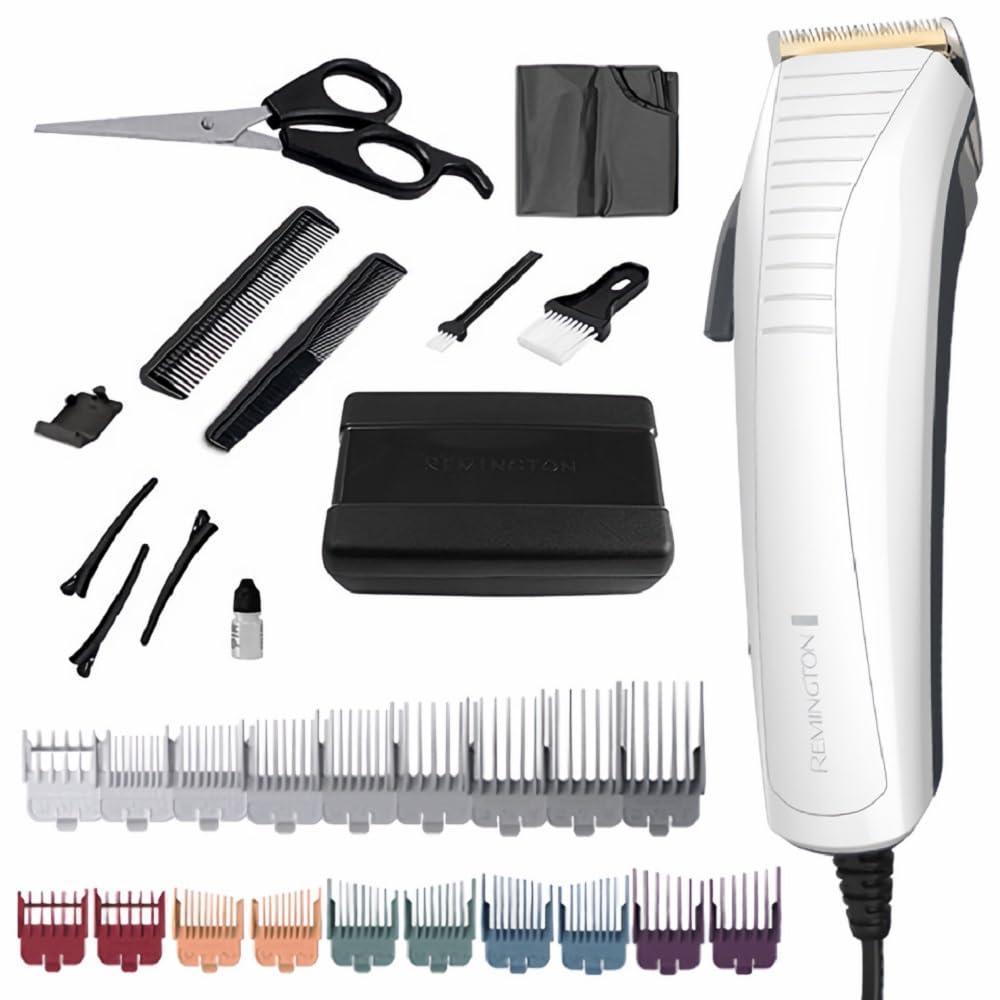 image:imageRemington Easy Fade Haircut Kit Hair Clippers for Men Tapered and Standard Fixed Combs Travel Case Included BlackWhite