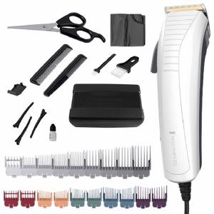 Remington® Easy Fade Haircut Kit, Hair Clippers for Men, Tapered and Standard Fixed Combs, Travel Case Included, Black(White)